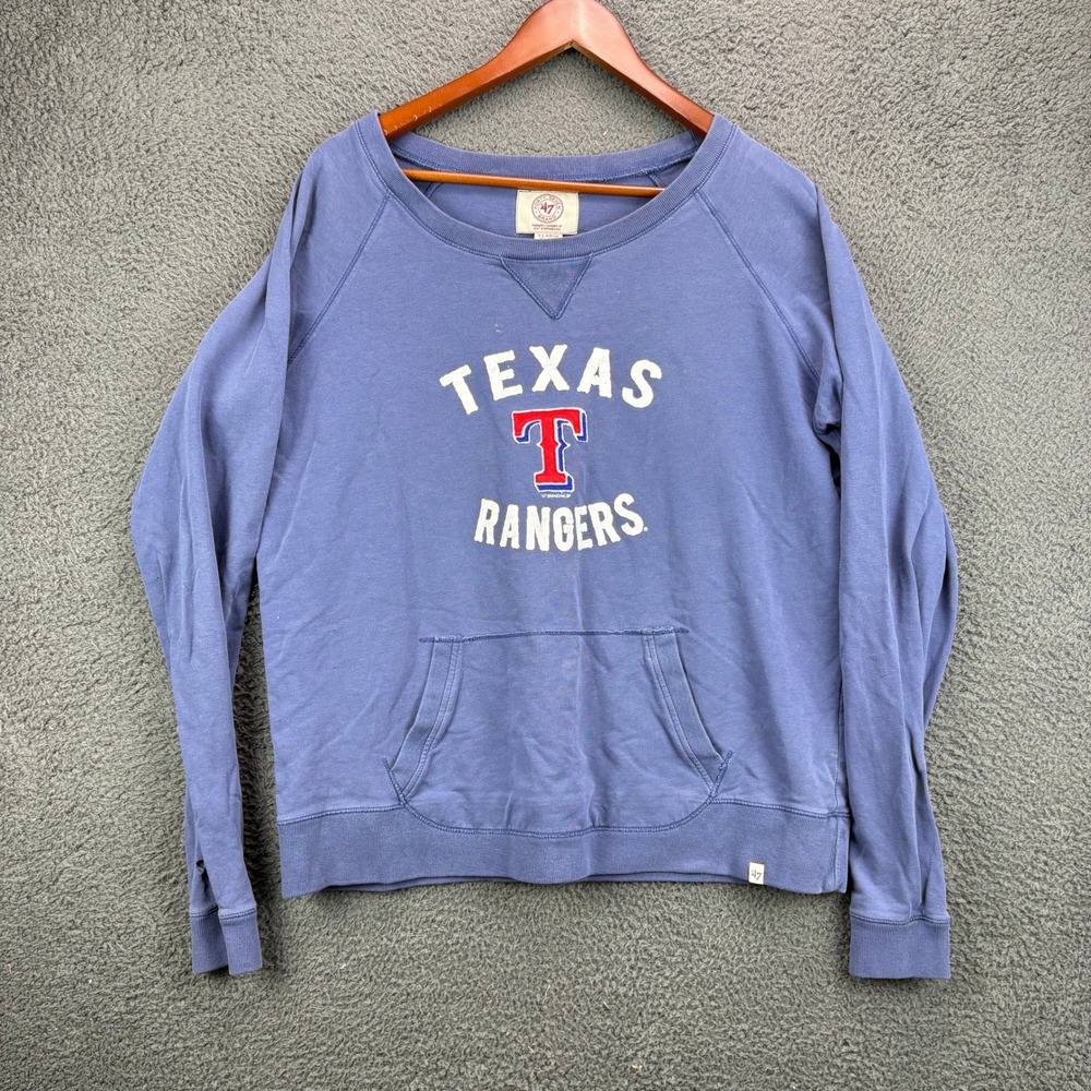 47 Brand Texas Rangers Mens XL Blue Long Sleeve Graphic Pullover Sweatshirt